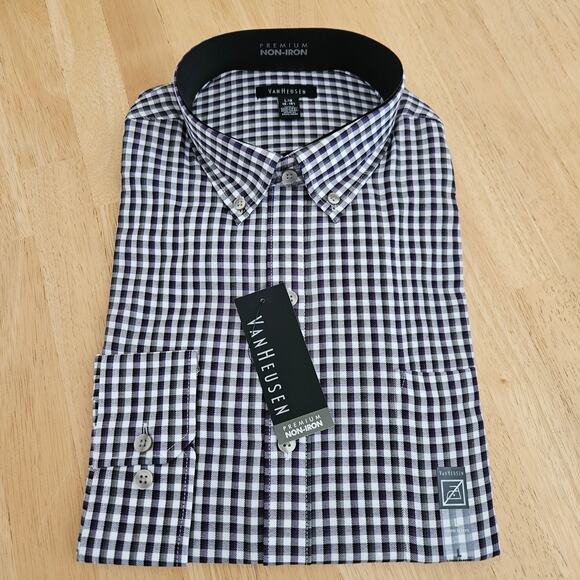 Van Heusen Non-Iron Long Sleeve Button Front Shirt Plaid sz L NIP - Picture 1 of 8
